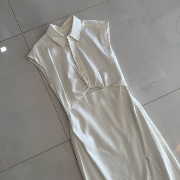 Frame Denim White Sleeveless Dress Midi Collared Cut Out White Button Up - Picture 2 of 5
